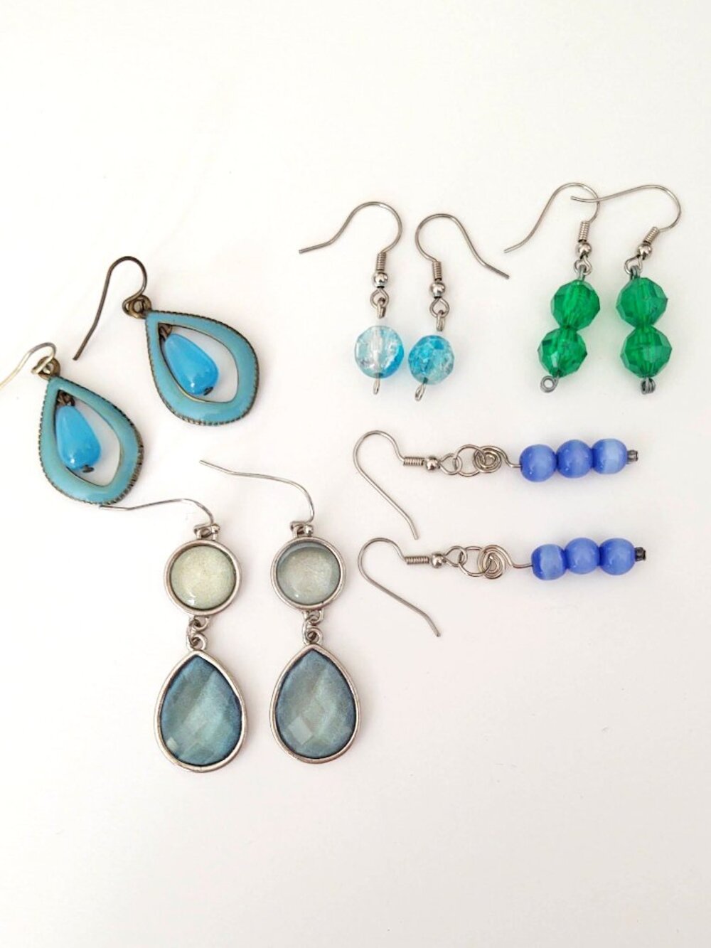 5 pair bundle of blue and green earrings